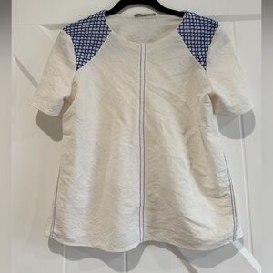 Zara White and Blue Casual Top